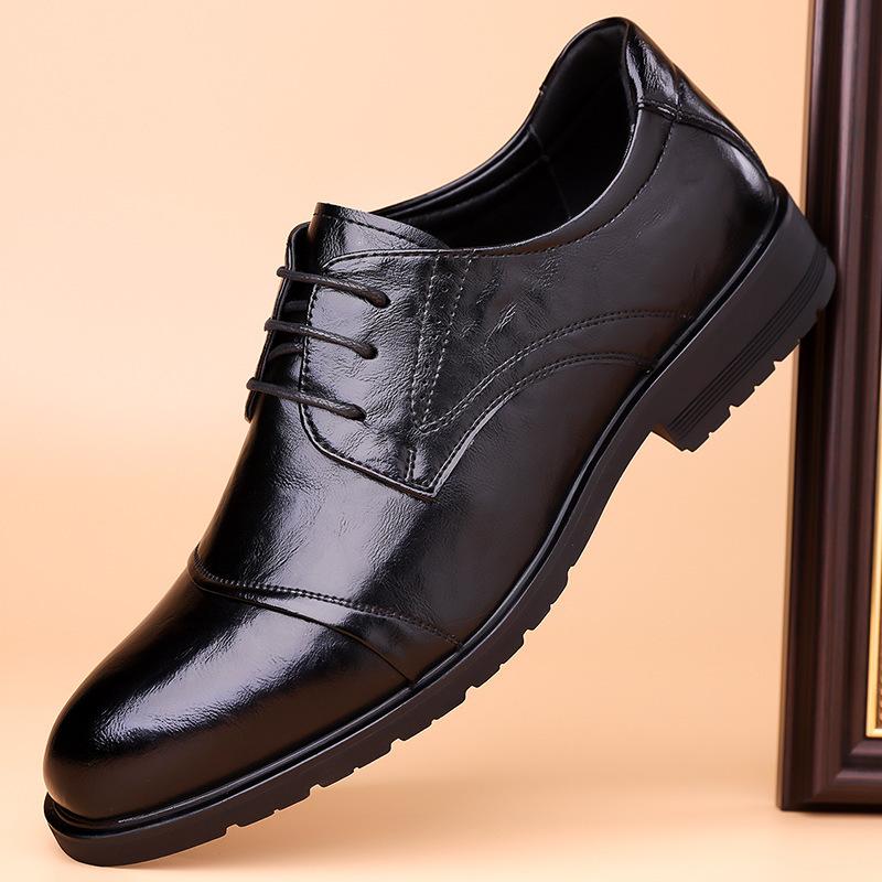 

Spring and Autumn New Men s Dress Leather Shoes Men s Three-joint Lace-up Single Shoes Breathable Security Leather Shoes 37 чёрный