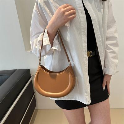 Fashion Crescent Bag  Solid Color Shoulder Bag  Women's Zipper  Underarm Purse  Half Moon Saddle Bag