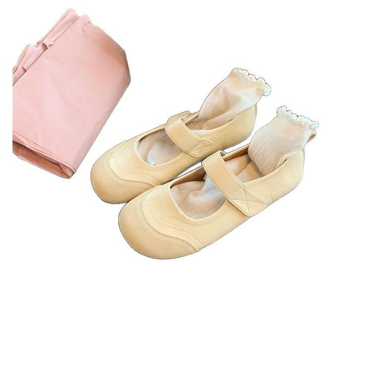 Grape Mother Has the Same Round Head Versatile Lazy Velcro with Shallow Mouth Mary Jane Shoes Women's Soft-soled Flat-soled Single Shoes