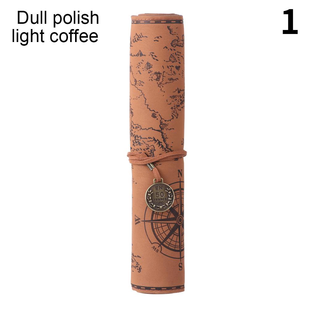 1 PCS Retro Treasure Map Roll Pencil Case PU Leather Big Capacity Pen Bag Makeup Brush Pouch Pencilcase School Stationery Supplies