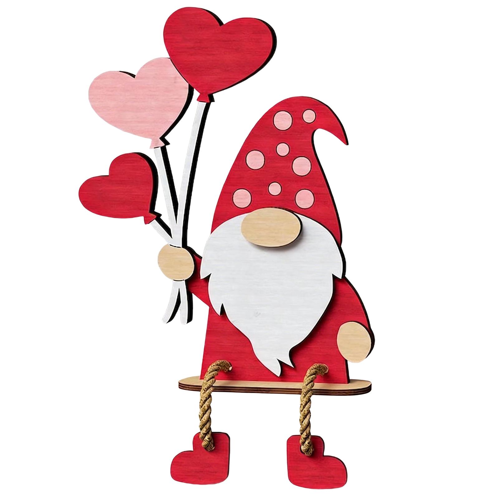 

Wooden Pink Red Valentines Gnome Sign Tabletop Centerpiece Romantic Valentines Gnome Ornament for Wedding Home Tiered Tray Decor