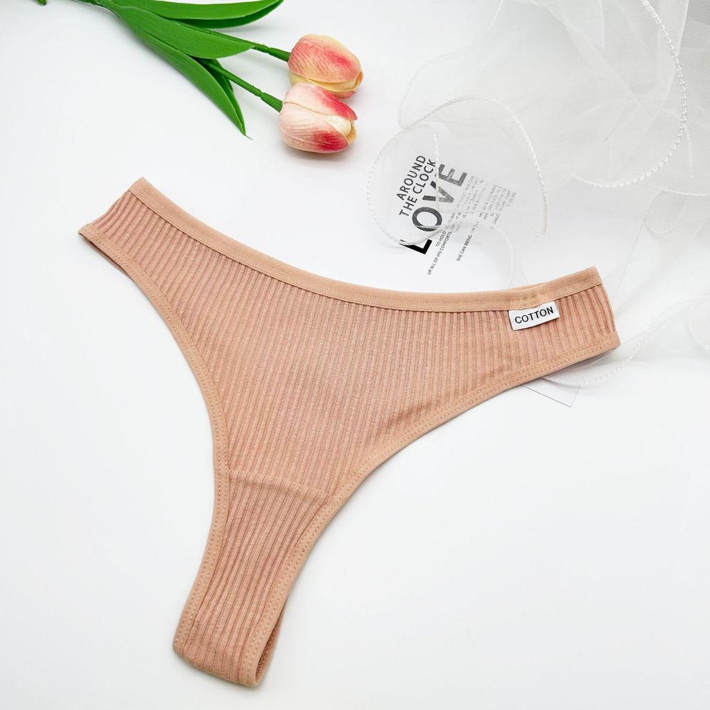 Women's Low Waist Ribbed Cotton Thong Bikini