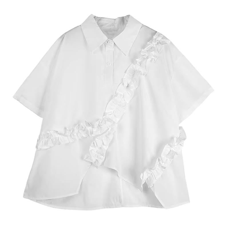 

Xitao Лоскутная рубашка с коротким рукавом асимметричного кроя GMM1373 One Size белый