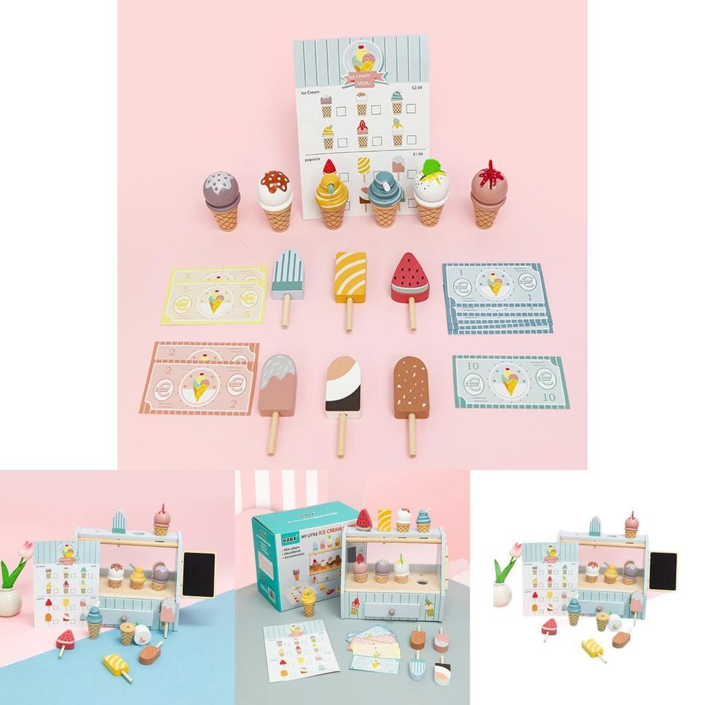 Fun Wooden Simulation Ice Cream Shelf Model Children Toy Set For Kids With Pretend Food And Sensory Development