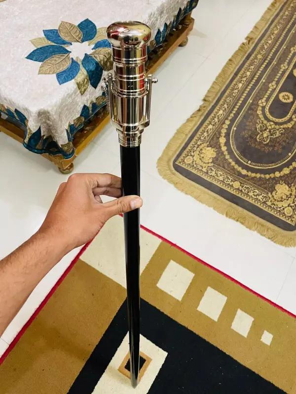 Antique Wooden Walking  Cane Stick Telescope Stick Nickel Wooden Walking Black