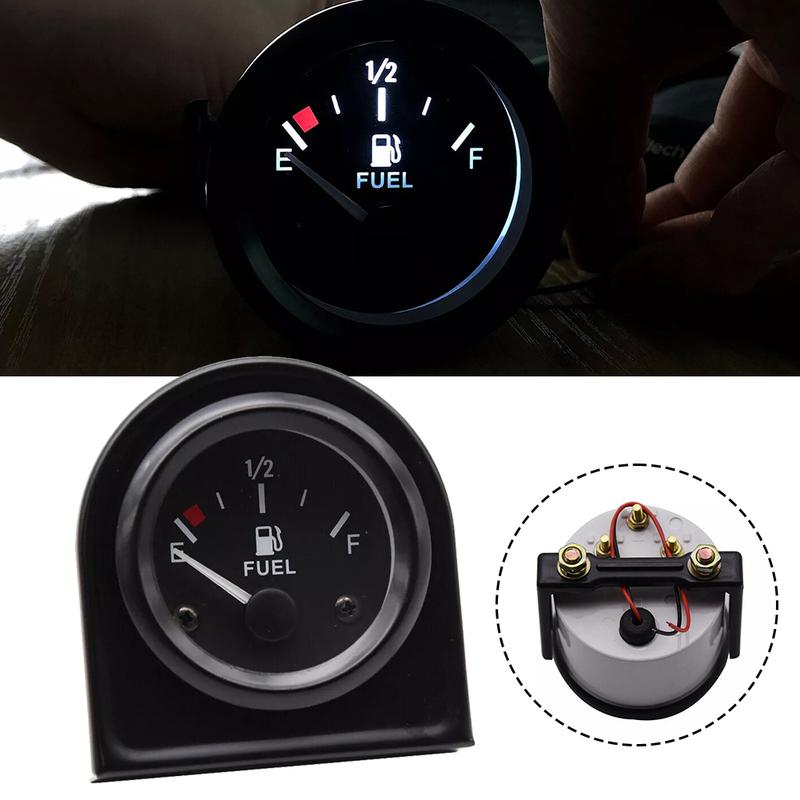 12V 52mm Car Fuel Level Gauge Fuel Level Gauge Meter 240-33 Ohm E-/2-F White LED Light Black Rim Automotive Gauges