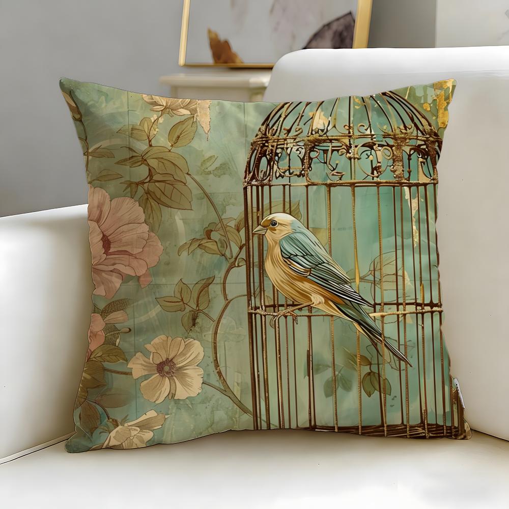 Classic Art Theme Lovely Bird Pattern Cushion Cover Soft & Easy-Wash Pillow Case – Versatile for Couch, Bed, Travel and Office