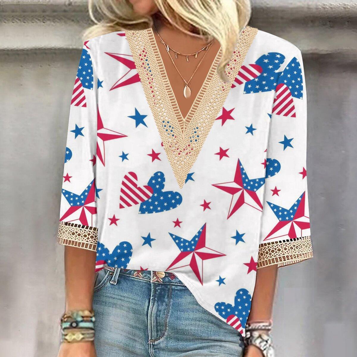 

Осень 2023, новая мода, женский повседневный топ с v-образным вырезом и рукавом 3/4 с принтом, большие размеры