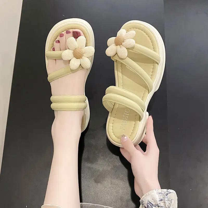 Fashion Height Shoes Slides Platform Women's Slippers and Ladies Sandals Cute with Heel Kawaii Indoor Open Toe Flower Outside on Offer Y