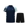 Li Ning Table Tennis Series Competition Training Suit V-Neck Breathable Comfortable Short Sleeve Quick-Dry Shorts Casual Sports Set AATW067-2