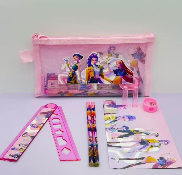 

Новейший корейский поп-набор Demon Hunter Girl Group для письменных принадлежностей, сетчатый нейлоновый пенал, прямоугольный пенал, набор для школы для учеников