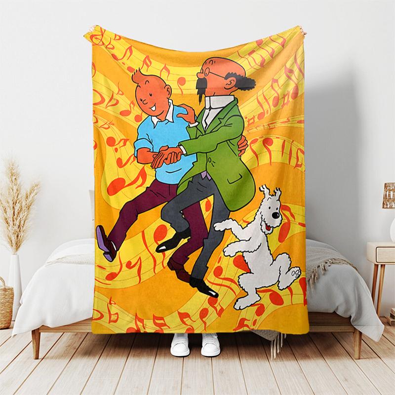 1pc Blanket The Adventures of Tintin2 Print Design, Lightweight Blanket for Sofa, Bed- Soft &Warm, Gift for All Seasons like Christmas, Halloween