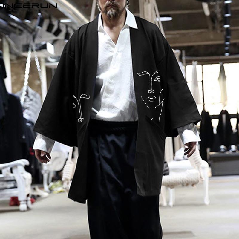 

INCERUN Мужской кардиган с принтом Плащ-накидка Harajuku Yukata Coats Лето Весна