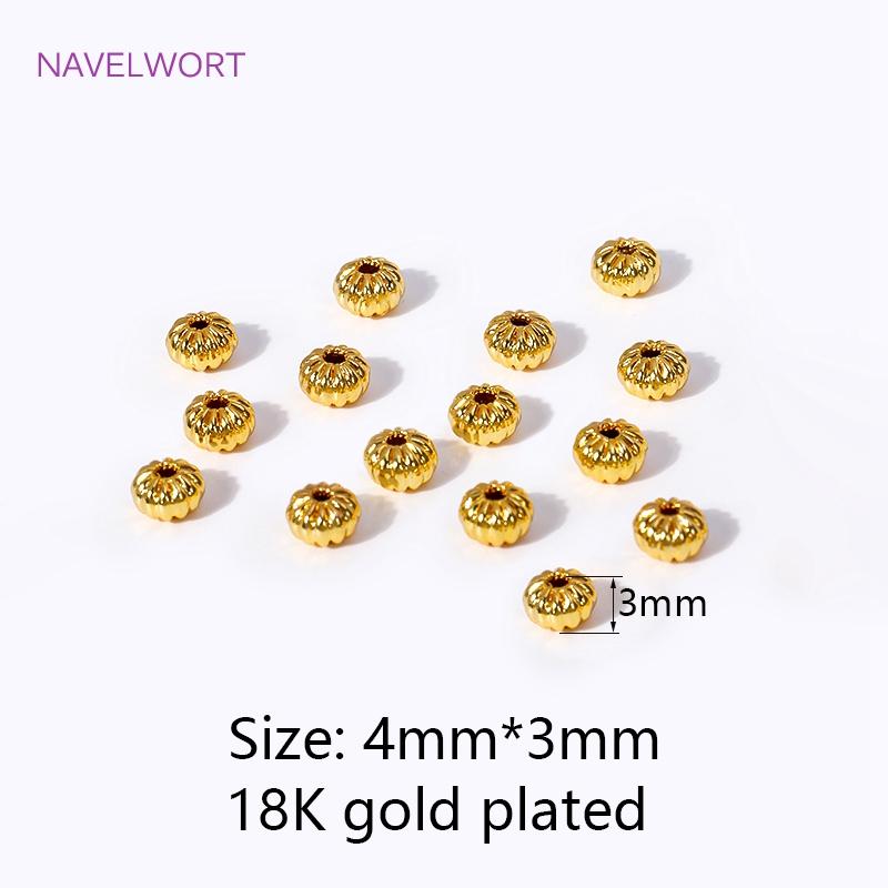 50pcs/Lot Brass 18K Gold Plated Pumpkin Spacer Beads DIY Bracelet Necklace Making Supplies Round Stripe Beads DIY Accessories