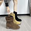 Vintage Single Boots Low Heel Pile Boots Women's 2025 New Autumn Matte Western Cowboy Short Boots Medium Tube Martin Boots