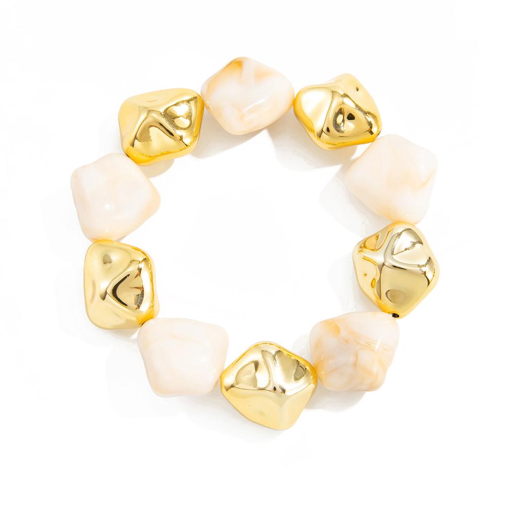 Maillard Smudged Acrylic Arc Splicing Bracelet, Light Luxury Resin Round Bead Elastic Bracelet.