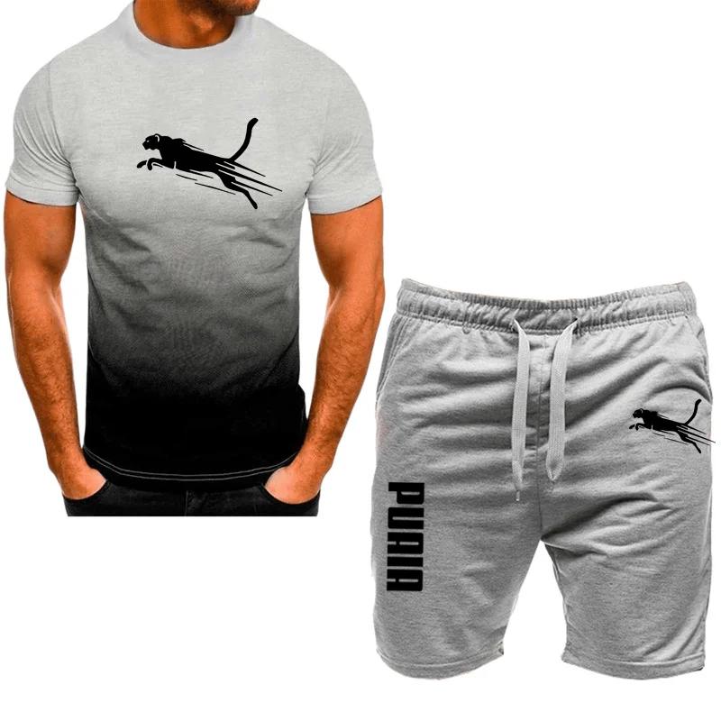 Men's Sports Set, Casual T-shirt Set and Running Shorts, Breathable, 2 Pieces, New 2024