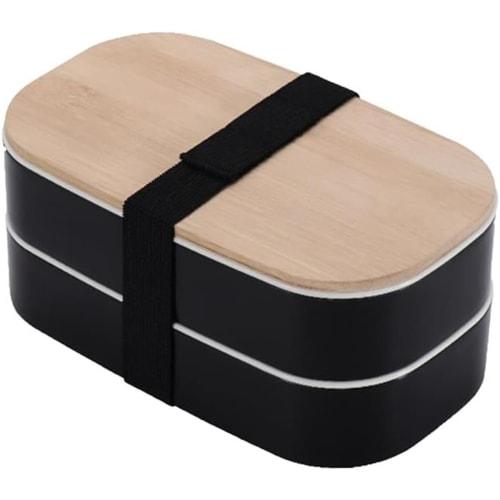 EFFORTS Fresh Lunch Box, Microwaveable, 1-2L Capacity, Slim, Square, Easy-Care, Two-Tier, Leak-Proof, Easy-Clean, Antibacterial, Bamboo Lid, Suitable