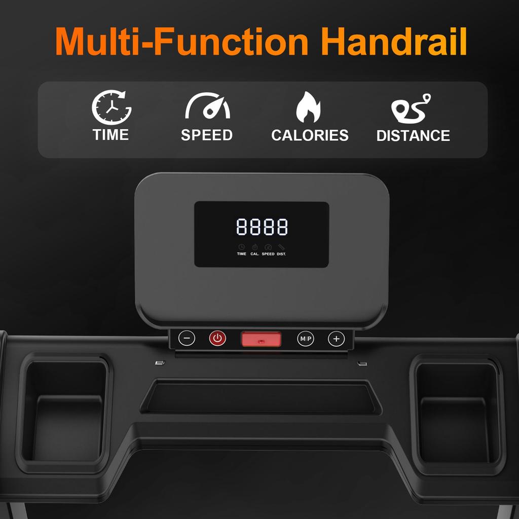 Folding Treadmill with Handles 2.5HP Foldable Treadmill with LED Display 300 LBS Capacity Running Machine for Home Small Spaces
