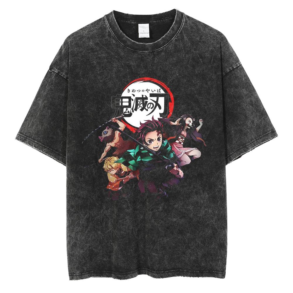 Anime Demon Slayer Kamado Tanjirou Printed T Shirt Men Women Washed Cotton Tshirts Manga Casual T-shirt Harajuku Male Tops