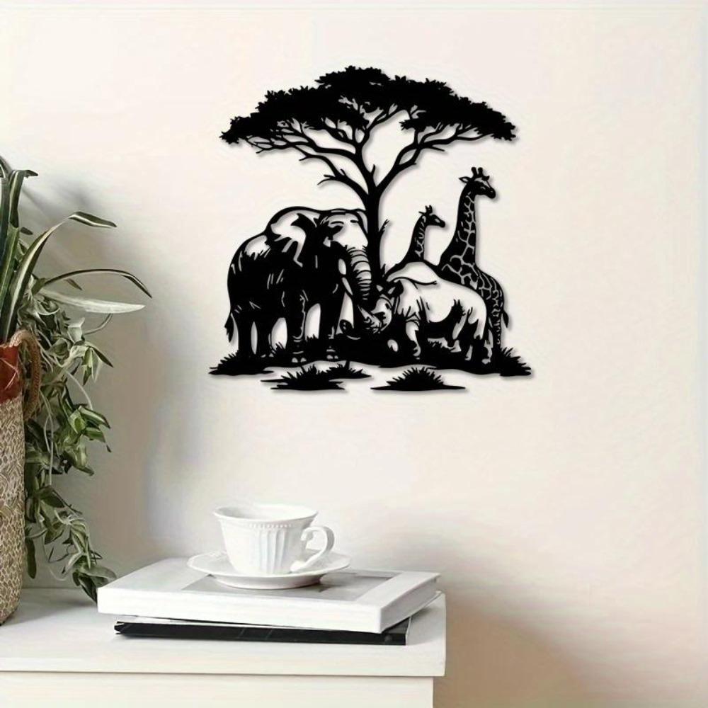 Black White African Safari Animal Metal Wall Art Elephant Giraffe Zebra Silhouette Iron Decor Halloween Gift Home Study Decor