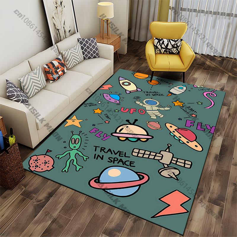 Space Exploration Travel and Aliens Carpet Yoga Living Room Room Decor Children's Crawling Mat Doormat Area Rug Games Mat