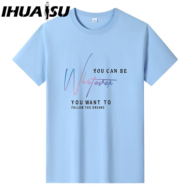 IHUASU Kortermet t-skjorte i bomull for menn mote løs halvermet skjorte med trykt medfølende skjorte