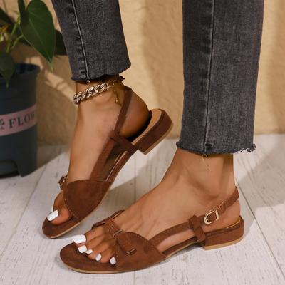 Fashion Women's Fashion Sandals New Style Popular Summer Round Head Soft Frosted Open Toe Hollow Belt Buckle Flats Zapatos Mujer