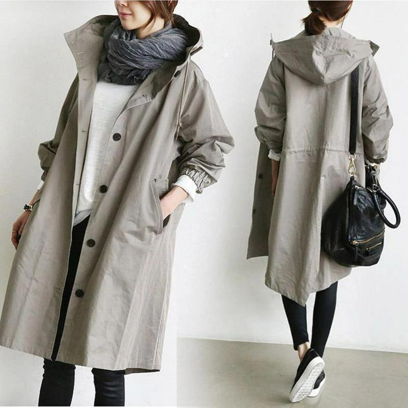 

Autumn Casual Women s Mid-length Over-the-knee Windbreaker Jacket Loose Plus Size Coat 5XL