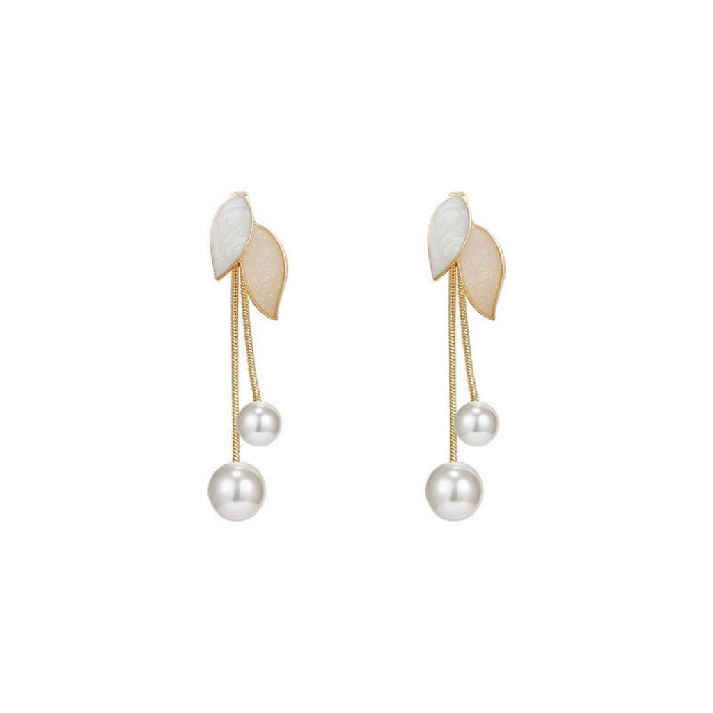 Simulation Pearl Leaf Tassel Earrings Women Jewelry Party Gifts