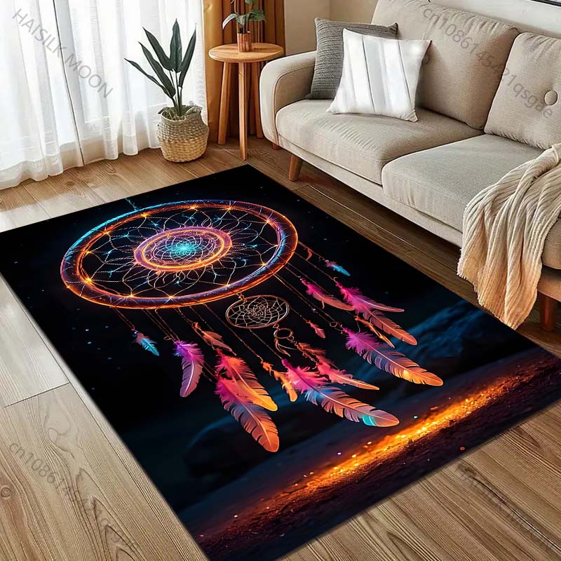 Dream Catcher and Feathers Print Carpet for Living Room Bedroom Sofa Doormat Home Decor Non-slip Floor Mat Room Area Rug