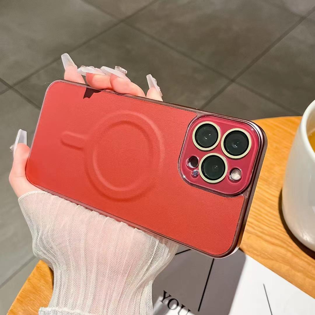 

Apple 15 Магнитное скошенное кожаное Подходит для IPhone 14 ProMax Полная упаковка Матовое покрытие краев Противоударный 13 Защитный чехол iPhone15 красный