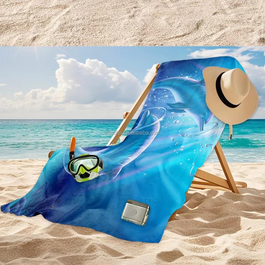 Magical Dolphin Underwater Beach Towel | Artistic Sea Life Graphic Print Throw for Summer Vacation, Swimming Pool & Ocean Lovers