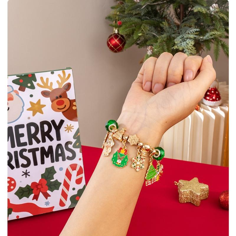 1 Set 24 Günlük Noel Geri Sayım Takvimi Sürpriz Kendin Yap Yaratıcı Takı Uçlu Yapım Kiti Noel Advent Takvimi Kız Bileklik