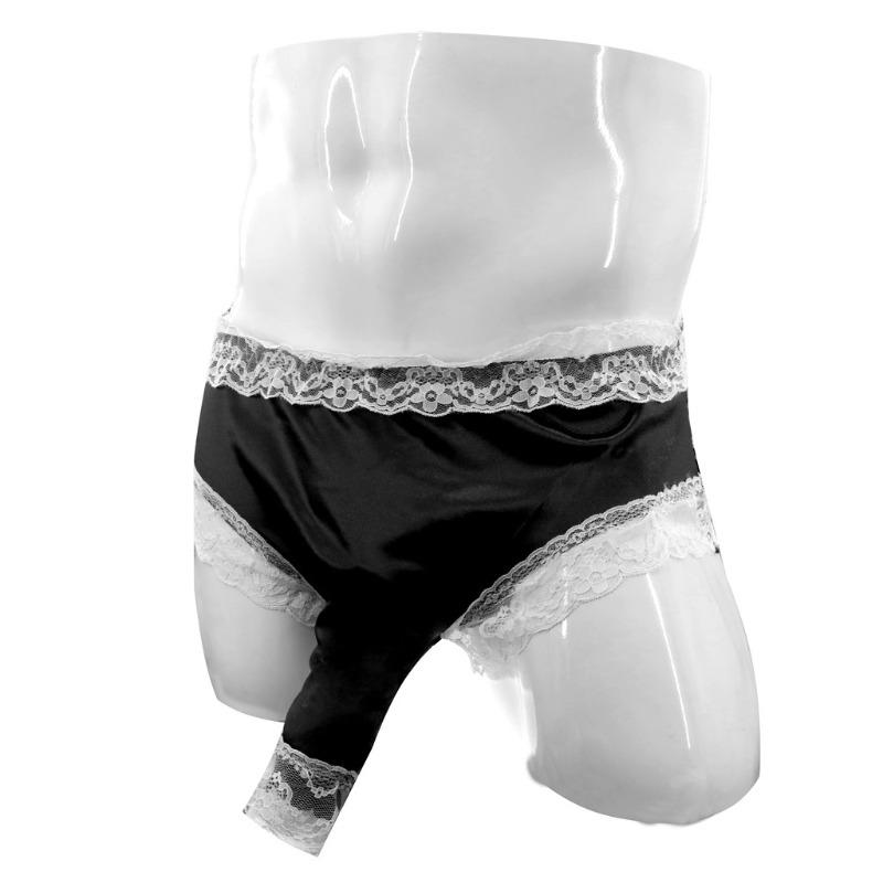 Sexy Open Elepant Nose Panties Men'S Sissy Lingerie Crossdressers Underwear Girly Maid Lace Satin Briefs Feminine Knickers