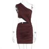 Summer New European and American Style Women's Clothing Fashion Slanted Shoulder Design Waist Tight Hip-wrapped Pleated Dress