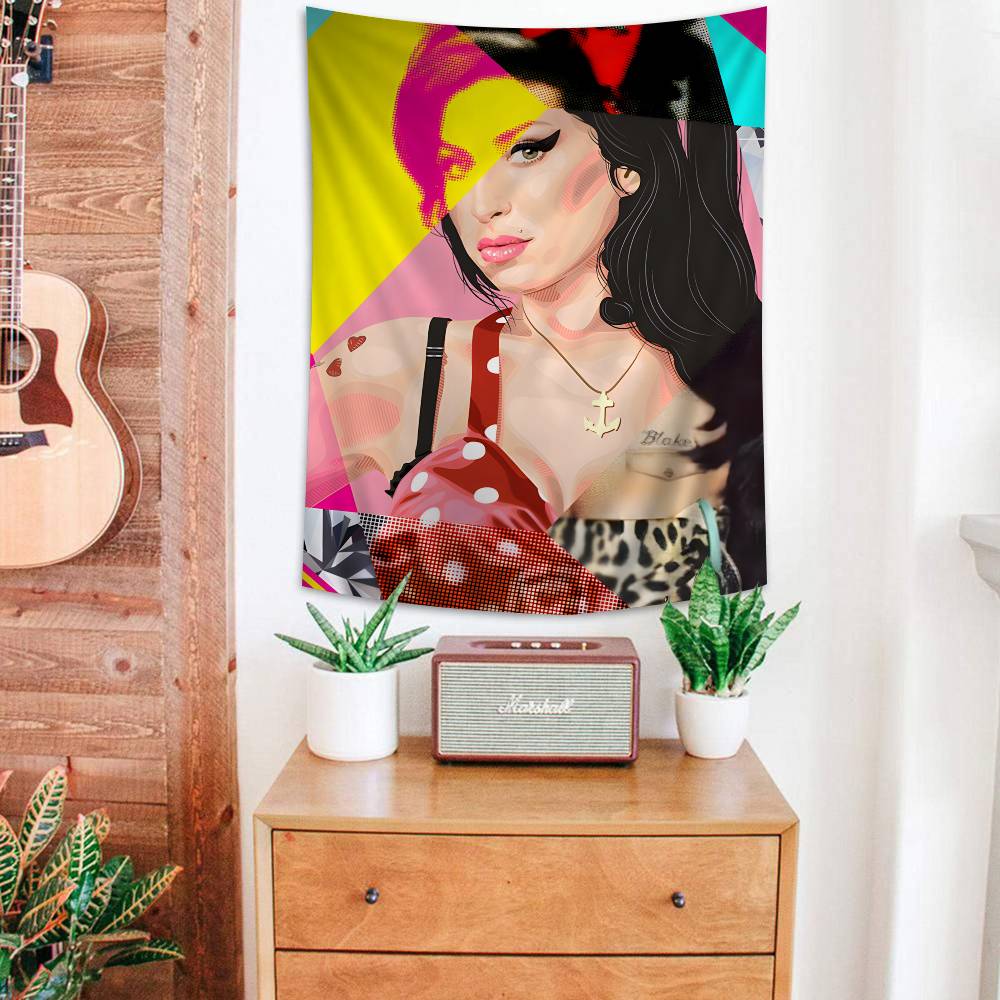 Famous Music Singer Amy Winehouse Classic Vintage Printed Large Wall Tapestry Wall Hanging Decoration Household Decor Blanket