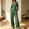 Women's Casual Striped Off-Shoulder Long Sleeve Top and Wide Leg Pants Set 2 Piece Outfit