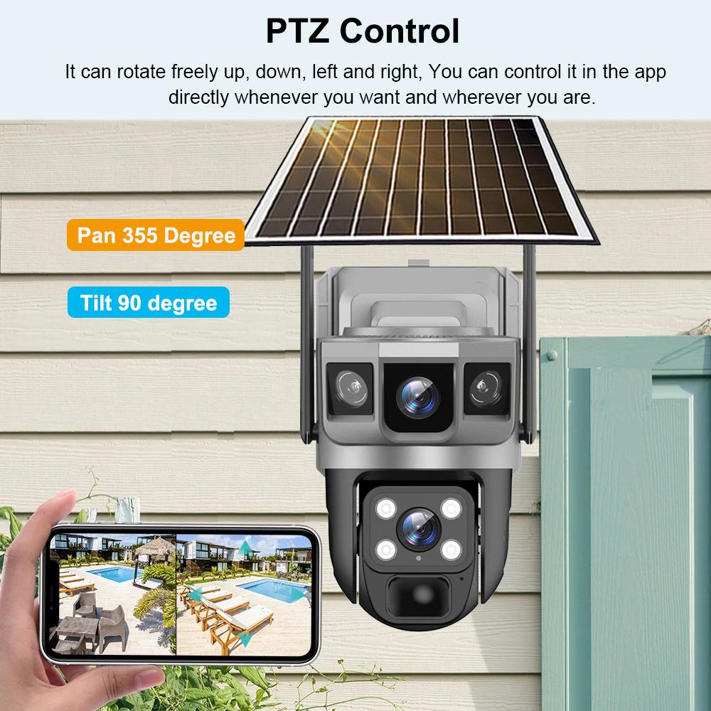 6K 12MP WiFi Solar Camera Dual Lens Outdoor Waterproof Wireless CCTV Video Battery Monitor PIR Motion Detection Security IP Cam