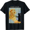 Funny Cat & Sunflowers Van Gogh Art Parody Vintage Tee T-Shirt for Men Women
