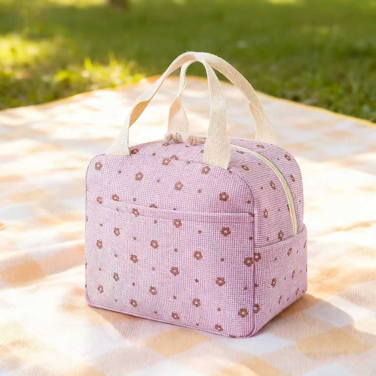 Сумка для ланча брать еду на работу портативная переносная изолированная сумка для бенто вельветовая сумка для еды с клубникой пакет со льдом xtz 1800₽