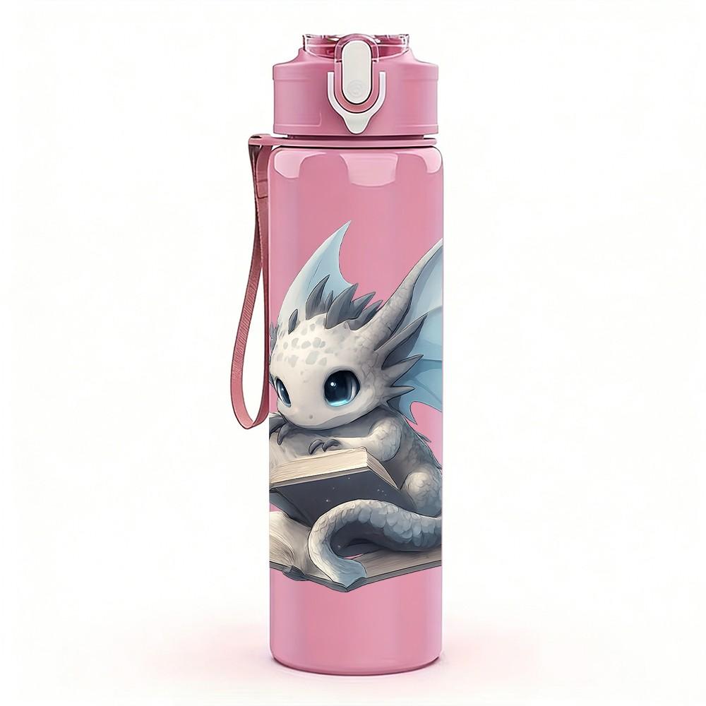1PC Cute Baby Blue Dragon 750ml Color Plastic Sports Water Bottle Leakproof Flip Straw Lid Suitable for Sports Office Home Use