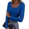 Women's  And Winter Slim Bottom T-shirt Fashion Casual Solid Color Square Neck Pullover Long Sleeve Top