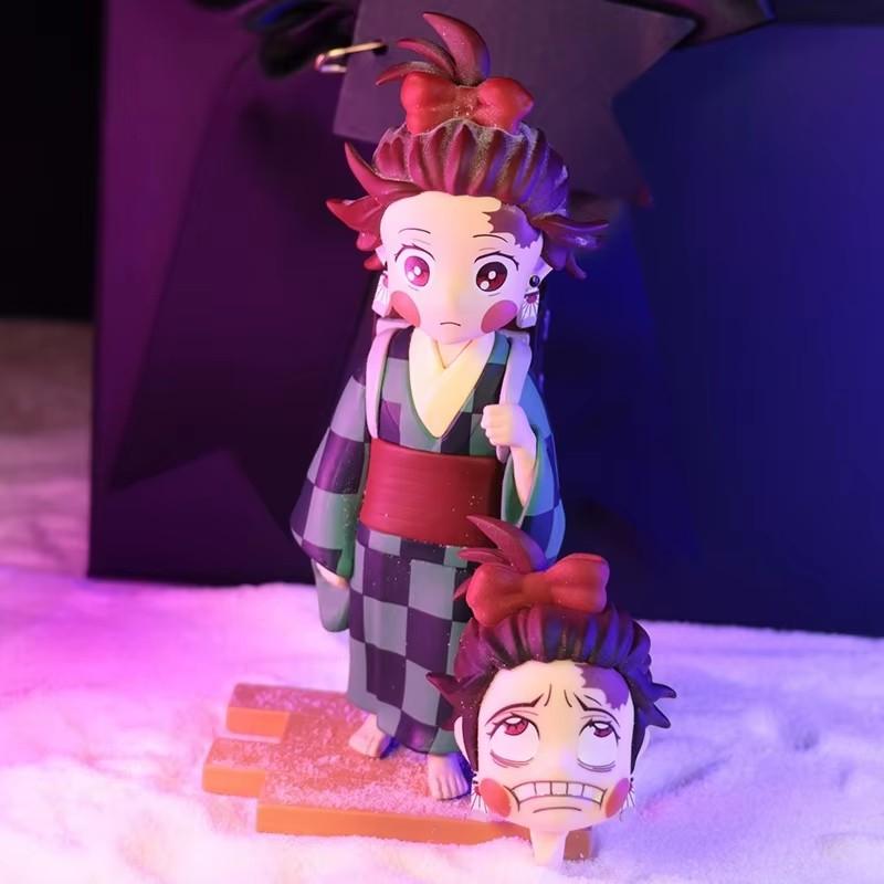 

Anime Demon Slayer Cute Figure Tanjirou Hashibira Inosuke Agatsuma Zenitsu Double headed Action Figure Model PVC Christma Gift