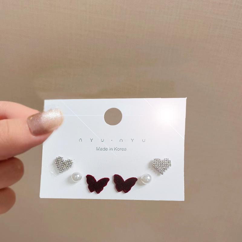 Red Flocking Bow Earrings: Retro, Festive, Exquisite Design for Women