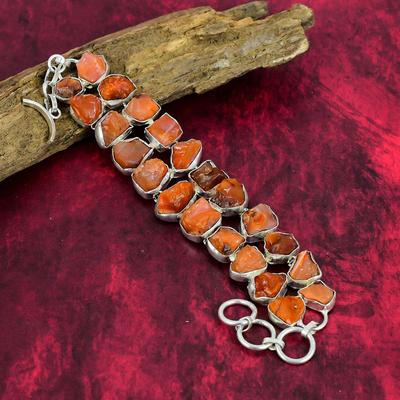 Braccialetto grezzo con corniola naturale, bracciale in argento sterling massiccio 925 con pietra preziosa grezza di corniola, bracciale fatto a mano dalla forma unica per lei