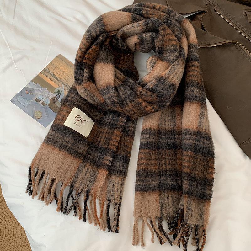 New Maillard Scarf Women's Autumn and Winter Korean Version Versatile Plaid Thickened Student Couple Scarf Mohair Warm
