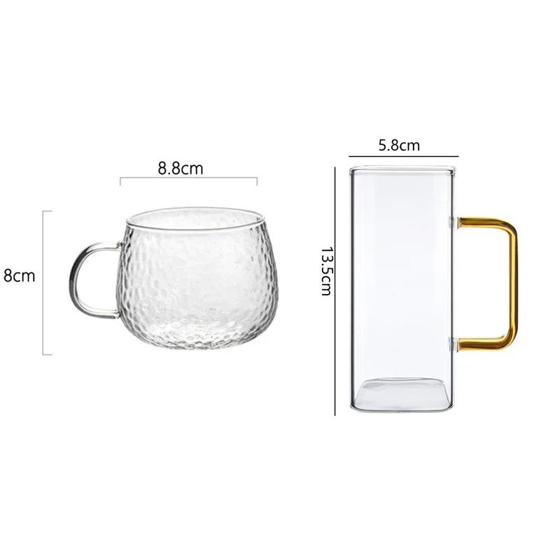 375ml/430ml Beverage Cup Transparent Cocktail Glass Drinkware Tea Cup with Handle Breakfast Milk Juice Cups Home Water Bottle