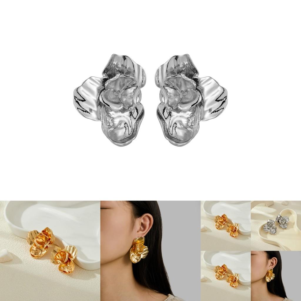 Gorgeous Multi-layered Alloy Flower Earrings With Unique Leaf Patterns Ideal For Any Occasion