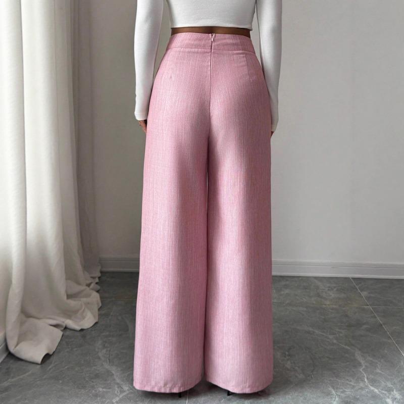 Women S High Waist Pink Straight Leg Loose Casual Pants